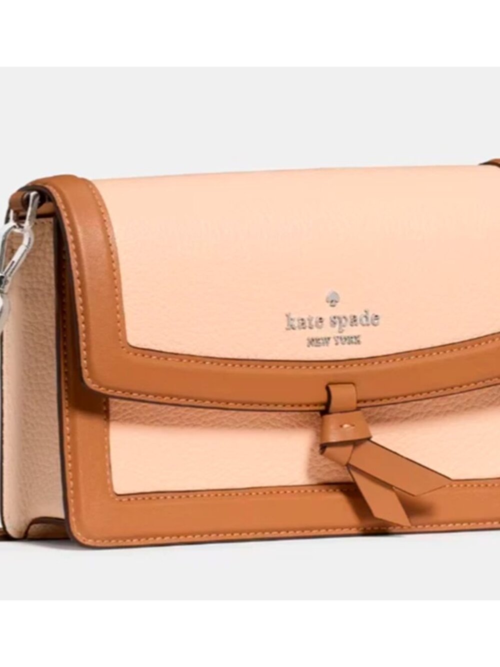 S Kate Spade Flap Crossbody Bag Peach & Brown Leather PurseKM610 NWT $249 Retail